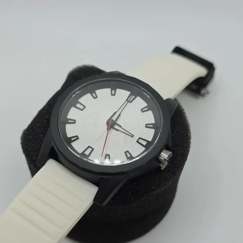 Armani Exchange White Silicone Band Black Stainless Steel Analog Watch 3 ATM